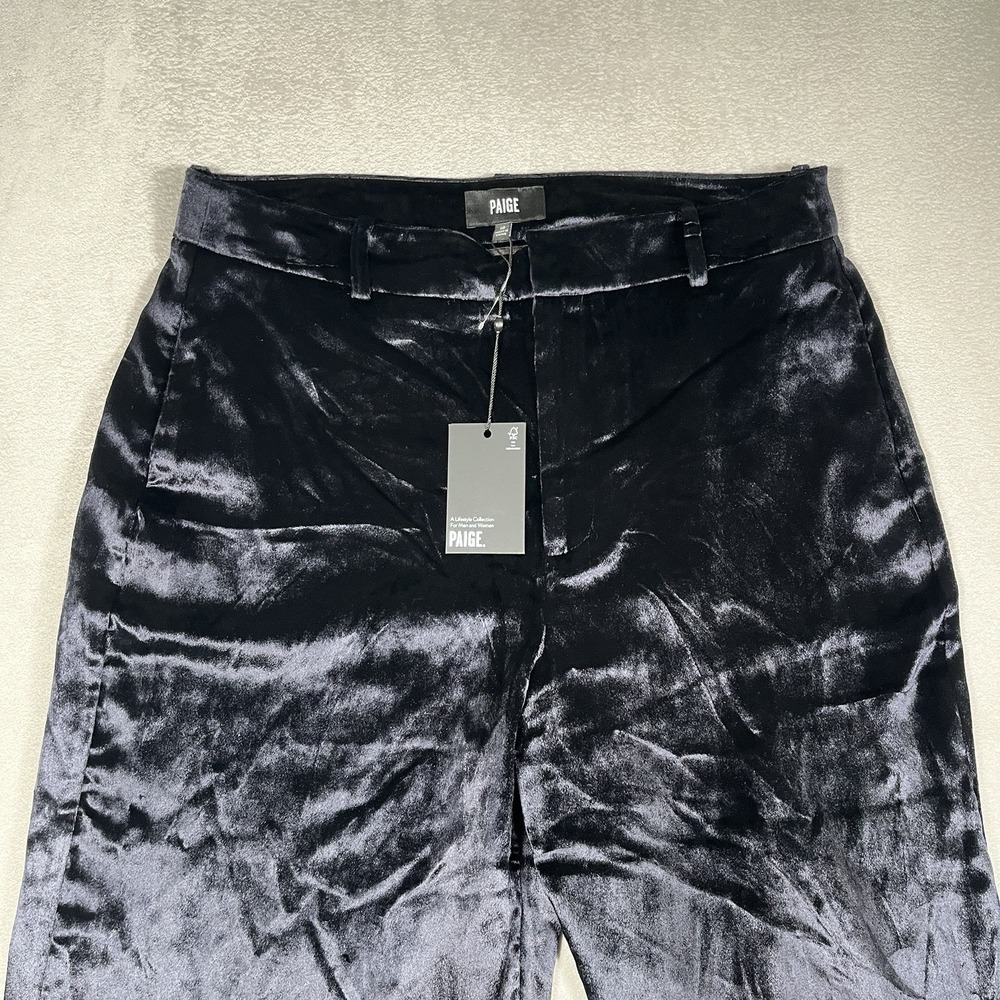 NWT-Paige Chateau Wide Leg Trouser Pant Women's 10 Midnight High Waist Velvet - Picture 3 of 11